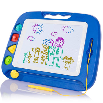 Sgile Large Magnetic Drawing Board - 4 Colors 16×13In Writing Painting Doodle Pad With 4 Stamps For Toddlers, Learning Educational Toy Etch Sketch Gift For 36+ Month Kids Girls Boys, Blue