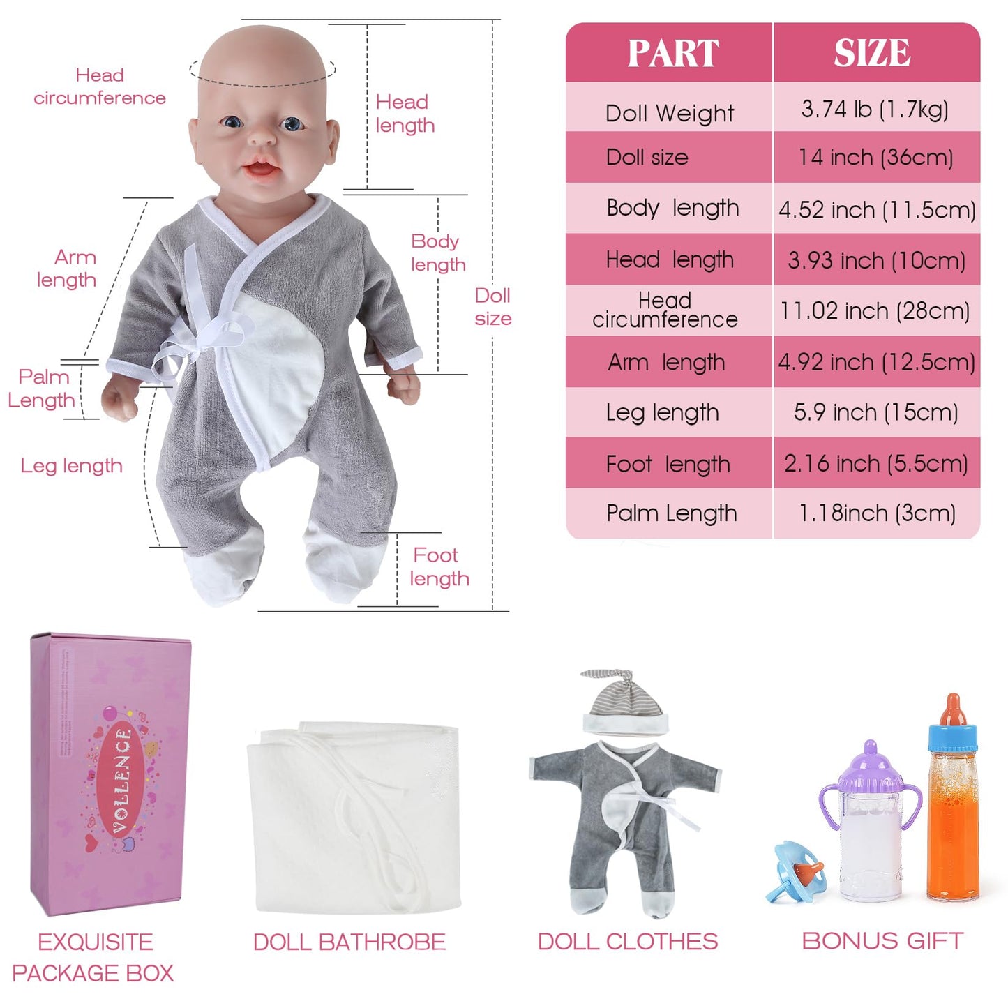 Vollence 14 Inch Full Body Silicone Baby Doll That Look Real Boy,Reborn Baby Doll Real Baby Doll Lifelike Baby Dolls Newborn Baby Doll Realistic Baby Doll