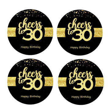 Sumerk 48 Pcs Cheers To 30 Stickers Large Bottle Stickers 30Th Birthday Stickers Card Seals 2 Inches Round Happy Birthday Party