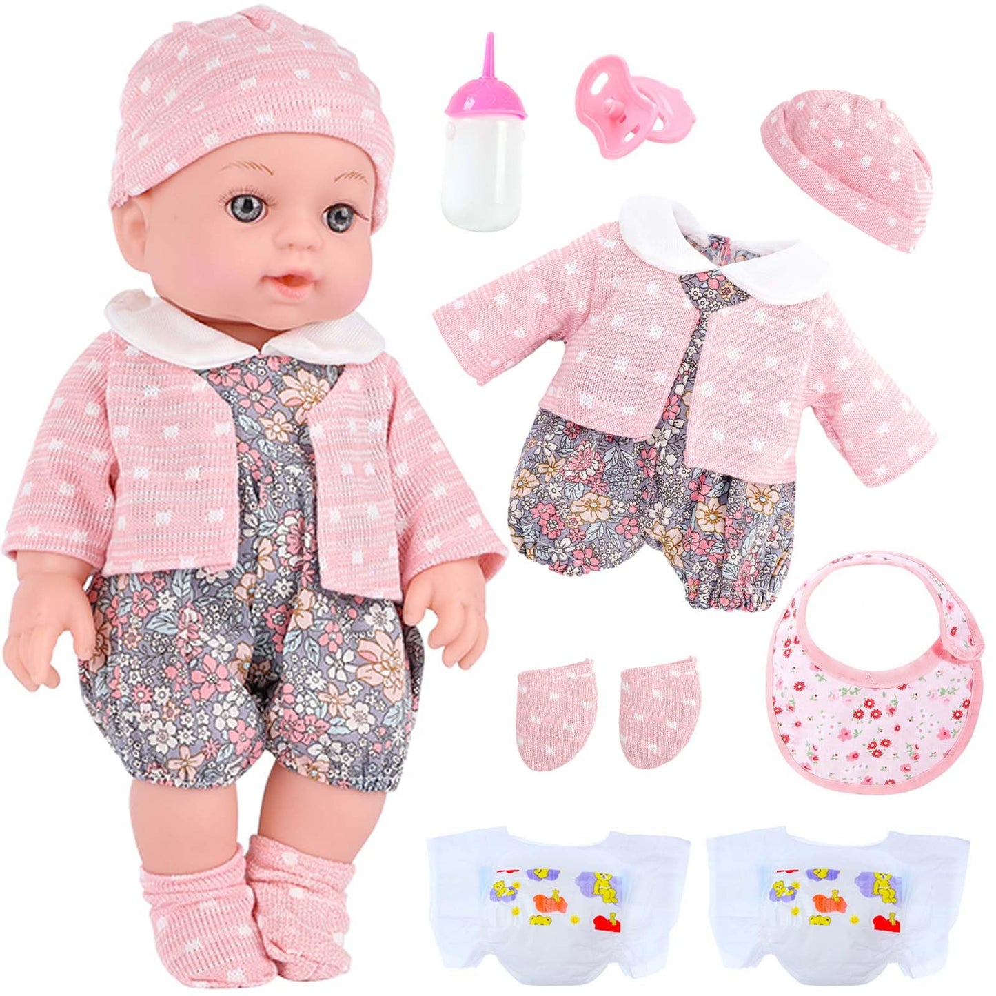 Uzidbto Realistic Baby Doll Set In Gift Box - 12 Inch Newborn Alive Baby Doll With Accessories And Clothes With Pacifier Feeding