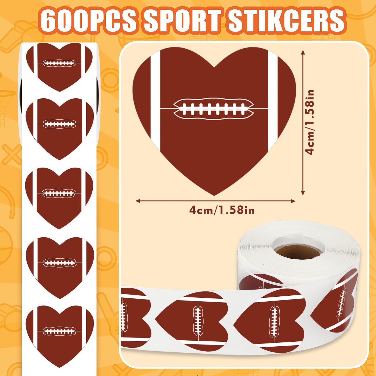 FEBSNOW Sports Stickers for Kids, 600pc Self-Adhesive Valentines & Football Stickers for Sports Events & Decorations