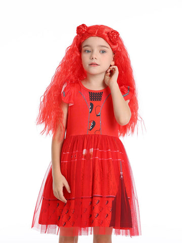 Wonderbabe Descendants Red Costume For Kids Bridget Pink Dress Red Descendants Costume Princess Halloween Dress Up Birthday Party Gift Size 5-6T