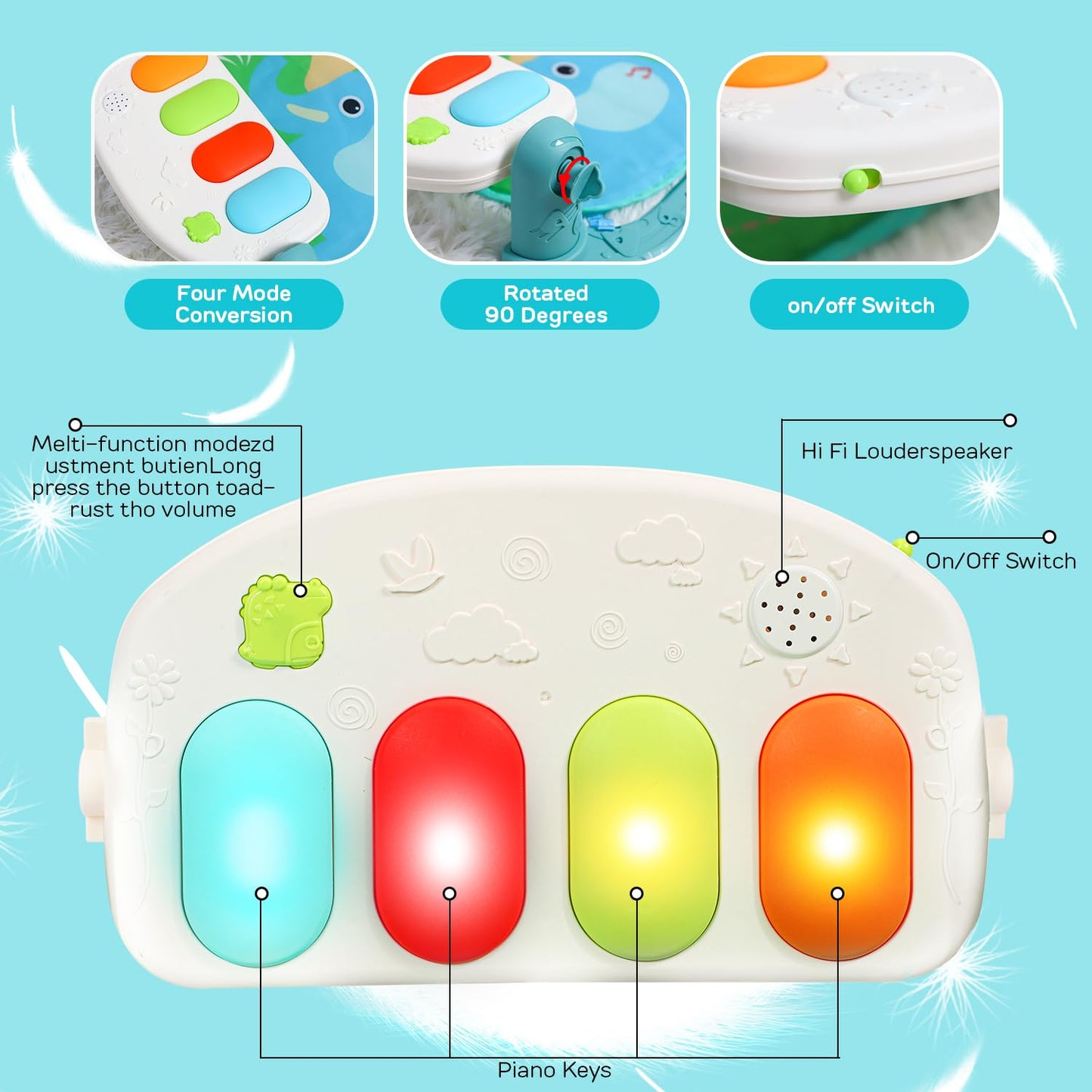 TOY Life Baby Play Mat for Babies 0-6 Months - Tummy Time Mat Activity Center  Kick and Play Piano Playmat Gym for Newborn Babies 0 to 3 6 9 12 Months