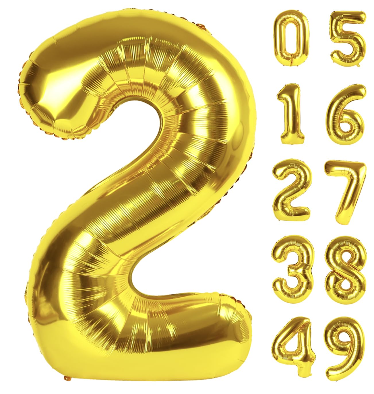 Gold 40 Inch Big Number Balloon Birthday Decoration, Number 2 Helium Balloon 12 22 23 24 26 2024 New Years Celebration, Boy Girl