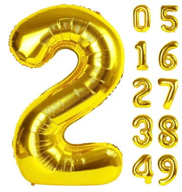 Gold 40 Inch Big Number Balloon Birthday Decoration, Number 2 Helium Balloon 12 22 23 24 26 2024 New Years Celebration, Boy Girl