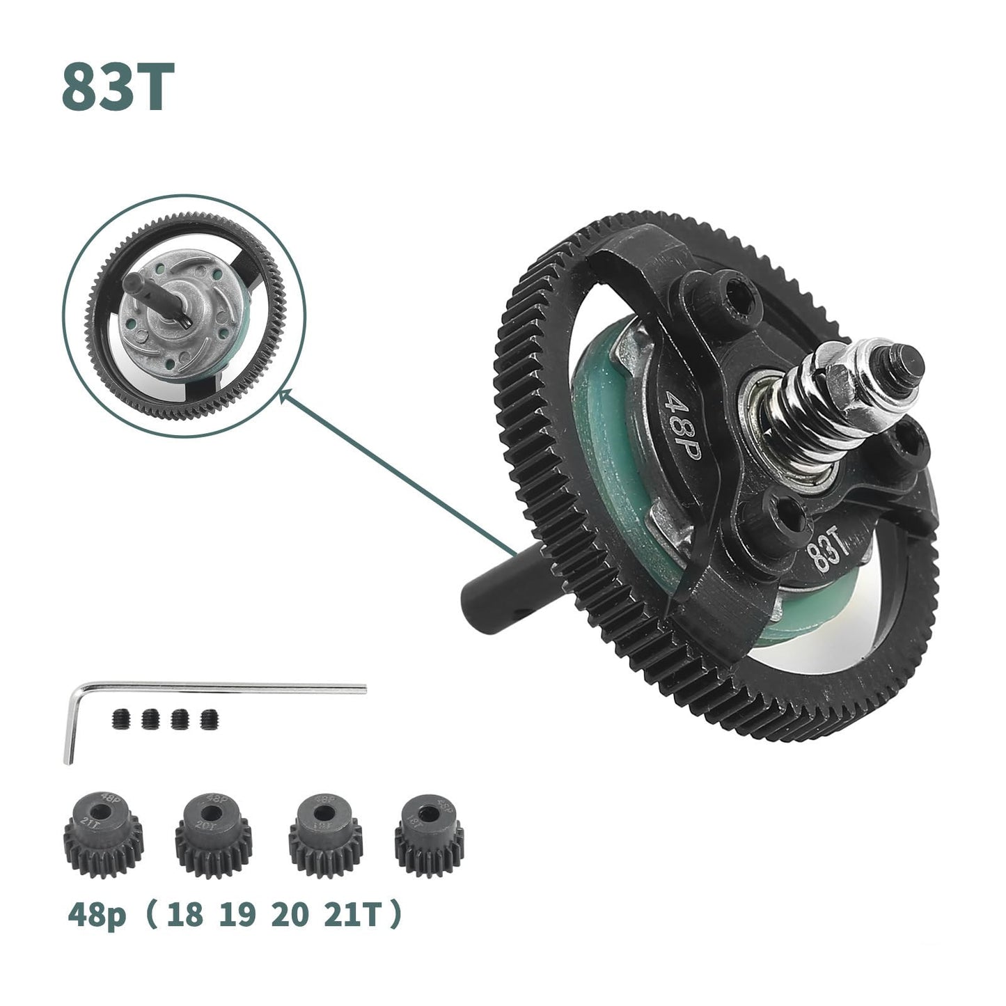 48P 83T Spur Gear Hardened Steel Transmission Gears with 18T 19T 20T 21T Pinions Gear 1/8 inch 3.175mm Hole Upgrade Parts for Tr