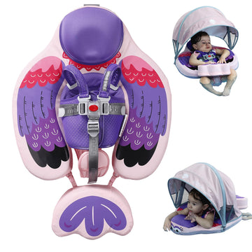 Baby Pool Float With Upf50+ 3D Adjustable Canopy, Add Tail Mambobaby Float Non Inflatable Infant Floats For Pool, Cartoon Narwha