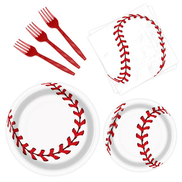 Bqk 96 Pcs Baseball Birthday Party Supplies Including Baseball Plates And Napkins Forks, Baseball Party Favors Baseball Party De