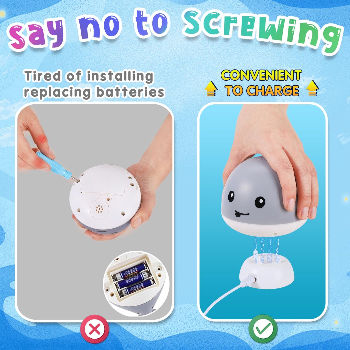 ?2025 Upgraded?Gigilli Baby Whale Bath Toy - Easy Charging Bath Toys For Kids Ages 1-3 Light Up Bath Fountain Toy 6-12-18 Months Toddlers Bathtub Toy Sprinkler Baby Easter Gifts Easter Basket Stuffers