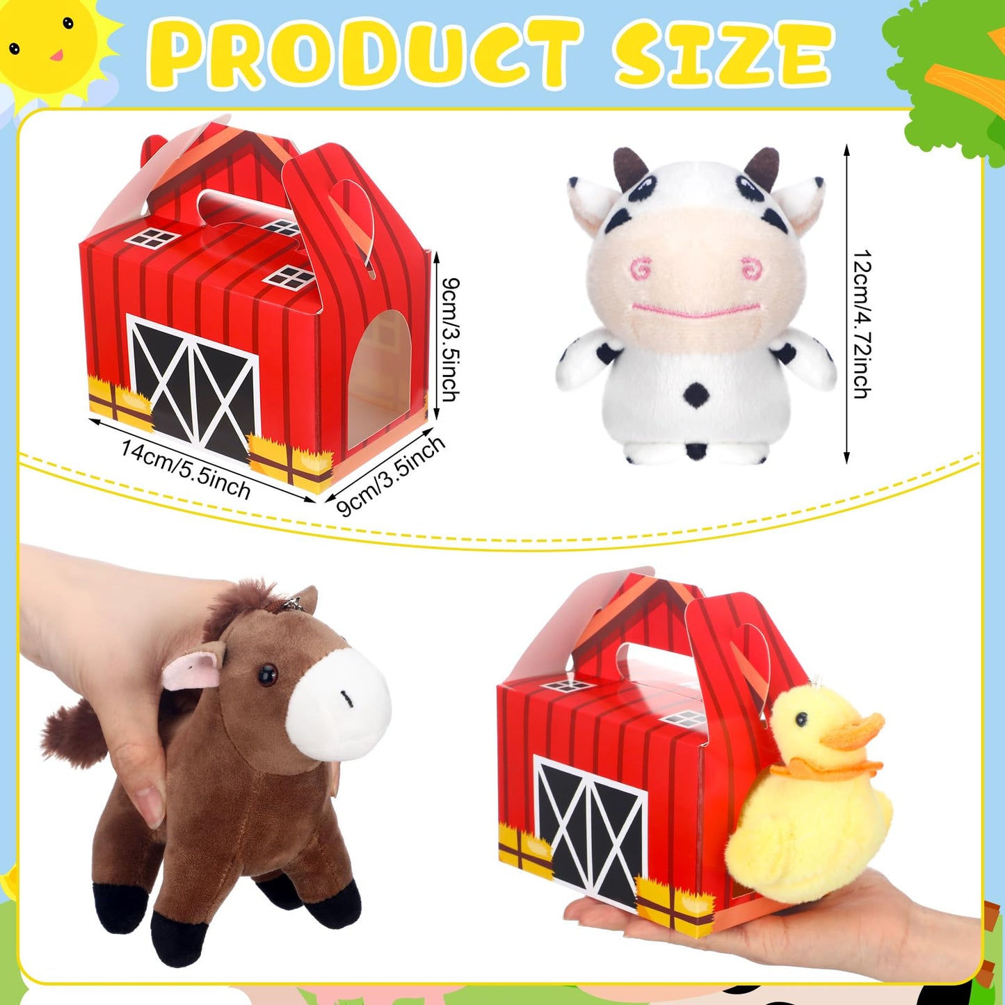 Fainne 12 Pcs Farm Animal Boxes with 12 Pcs Mini Plush Pet Set Adopt a Farm Treat Boxes Foldable Gift Pet Theme Stuffed for Birt