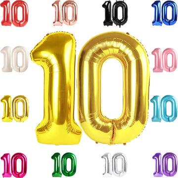 10 Balloon Number, Gold Number 10Th Birthday Balloons 40 Inch, 10 Years Old Gold Birthday Decorations For Boys Girls, 10Th Anniv