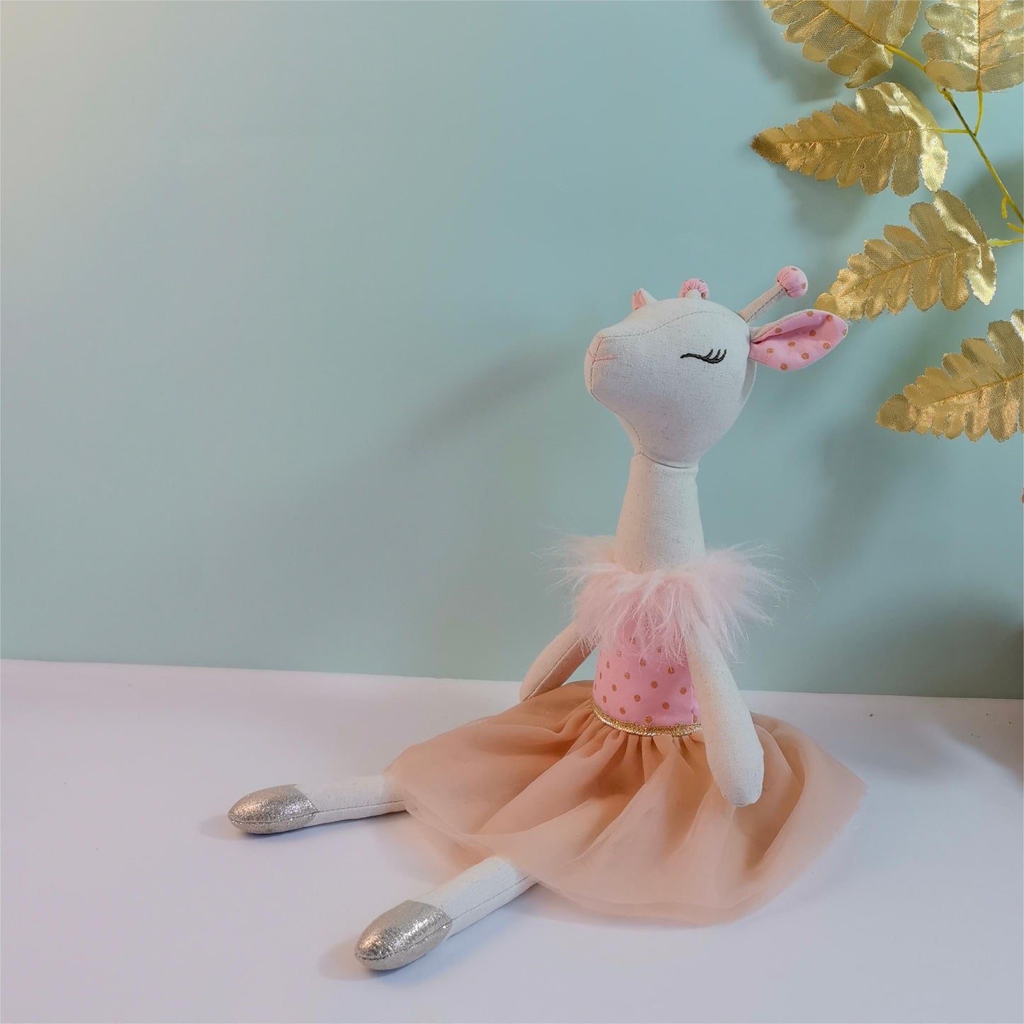 Mikee Fluffie Giraffe Stuffed Animals For Girls,15.7'' Pink Deer Plushies With Lace Skirt,Cute Stuffed Animal For Girls As