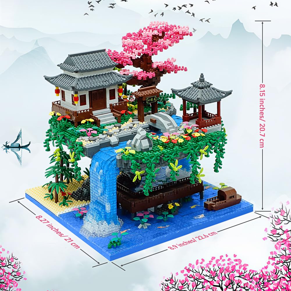 Peach Blossom Pond Building Set  3320 Pcs Architecture Building Blocks with Light Cherry Blossom Tree Building Set Tree House Building Kit for mature-themed Teens Ages 14+