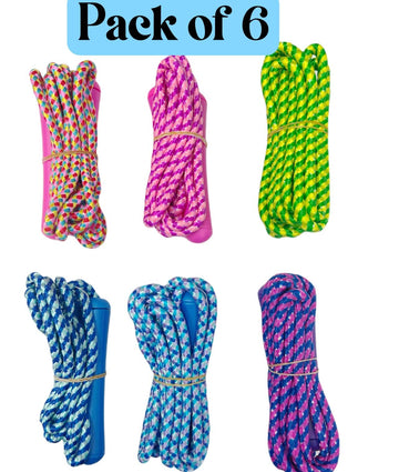 Giftexpress Adjustable Size Colorful Jump Rope For Kids And Teens - Outdoor Indoor Fun Games Skipping Rope Exercise Fitness Activity And Party Favor - Assorted Colors Pack Of (6)