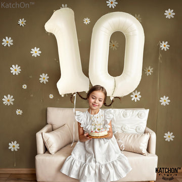 Katchon, Giant Cream 10 Balloon Number - 40 Inch | 10Th Birthday Decorations | Cream 10Th Birthday Balloons For 10 Birthday Decorations Cream | Cream Number 10 Balloons