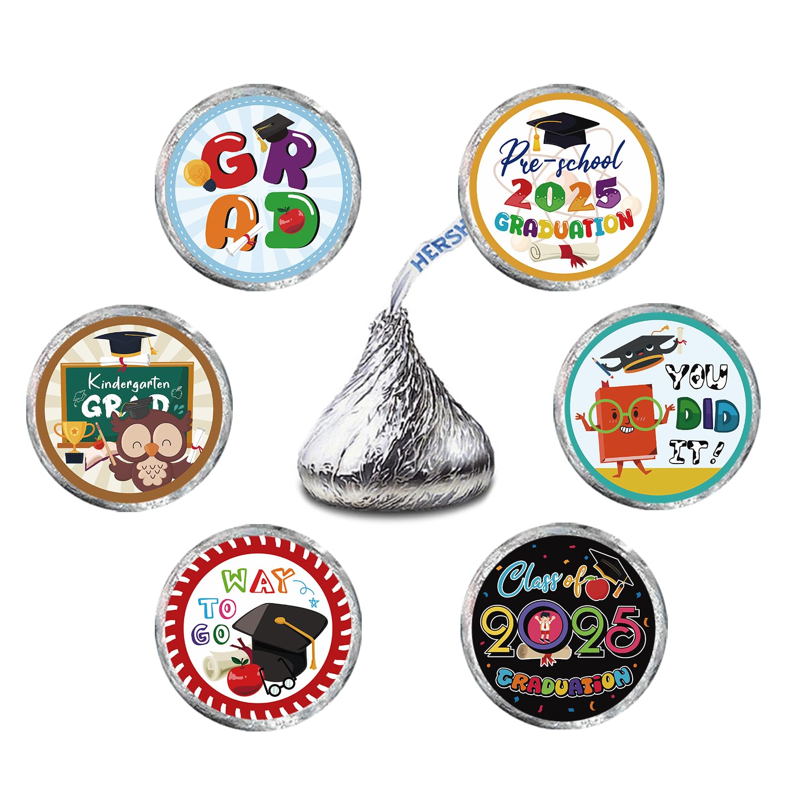 150PCS Kindergarten Graduation Round Candy Sticker, 6 Designs Preschool Stickers Cartoon Teacher Reward Sticker Good Job Labels 