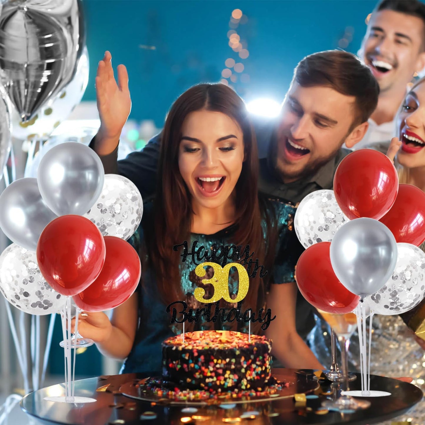 TONIFUL Balloon Stand Centerpieces, 4 Size, Red Sliver Plastic for Christmas, Birthday, Wedding Decorations, Model ZPT00104MF(1)