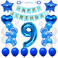 Huture 9 Birthday Party Supplies Blue Number 9 Foil Balloon Happy Birthday Banner Kit 9Th Birthday Decoration White Blue Latex C