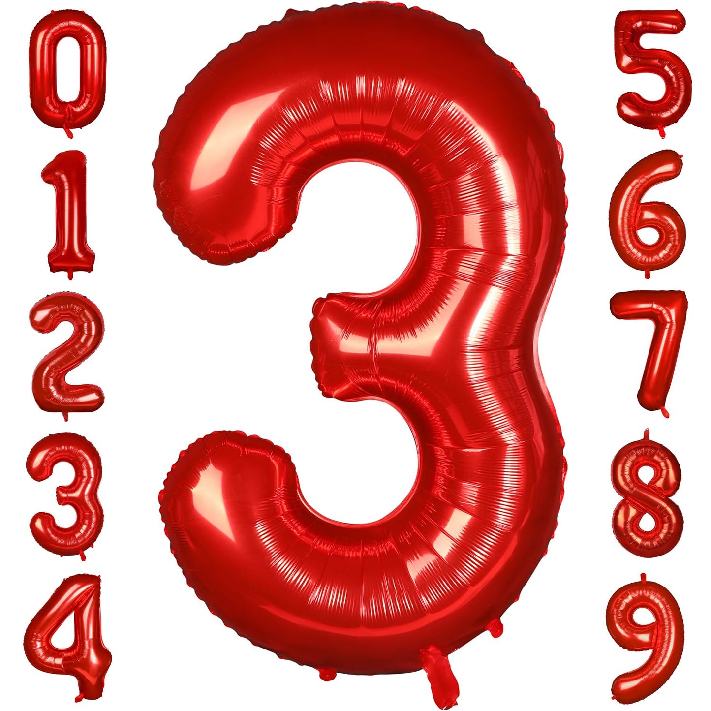 Paticool 40 Inch Red Number Balloon 3, Large Number Foil Balloons Mylar For Girl Boy Birthday Party Celebration Decorations Supp