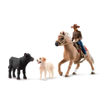 Schleich Farm World 42578 Rodeo Calf Adventure Playset - Cowboy Rodeo Rider Figurine With Horse, Cow, And Dog, Realistic Western Rodeo Animal Figures And Accessories, Farm Playset For Boys And Girls
