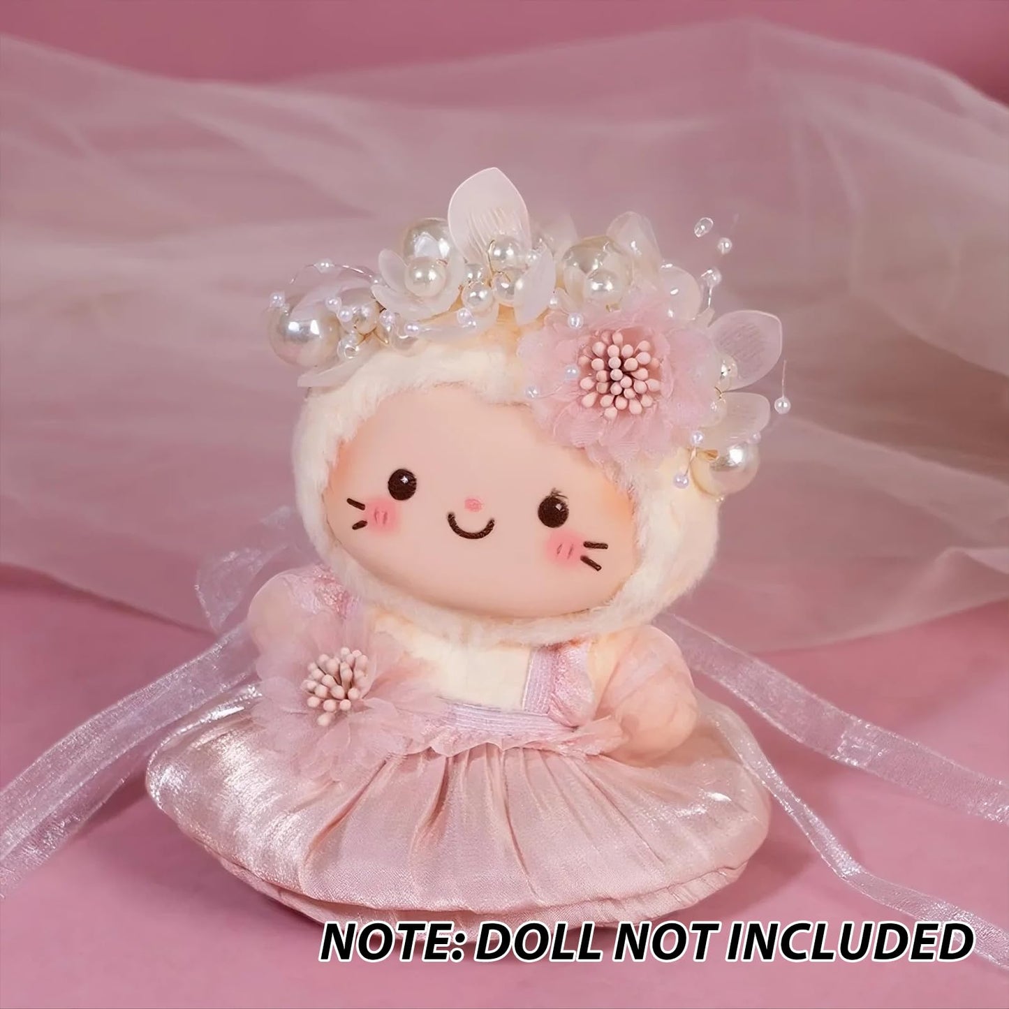 Clothes for Doll - Wedding Garden Princess Dress Outfit for 17cm Dolls  Pink Pearl & Oversized Floral Headpiece  Satin Dress with Elegant Floral Accent - Doll Accessories Only