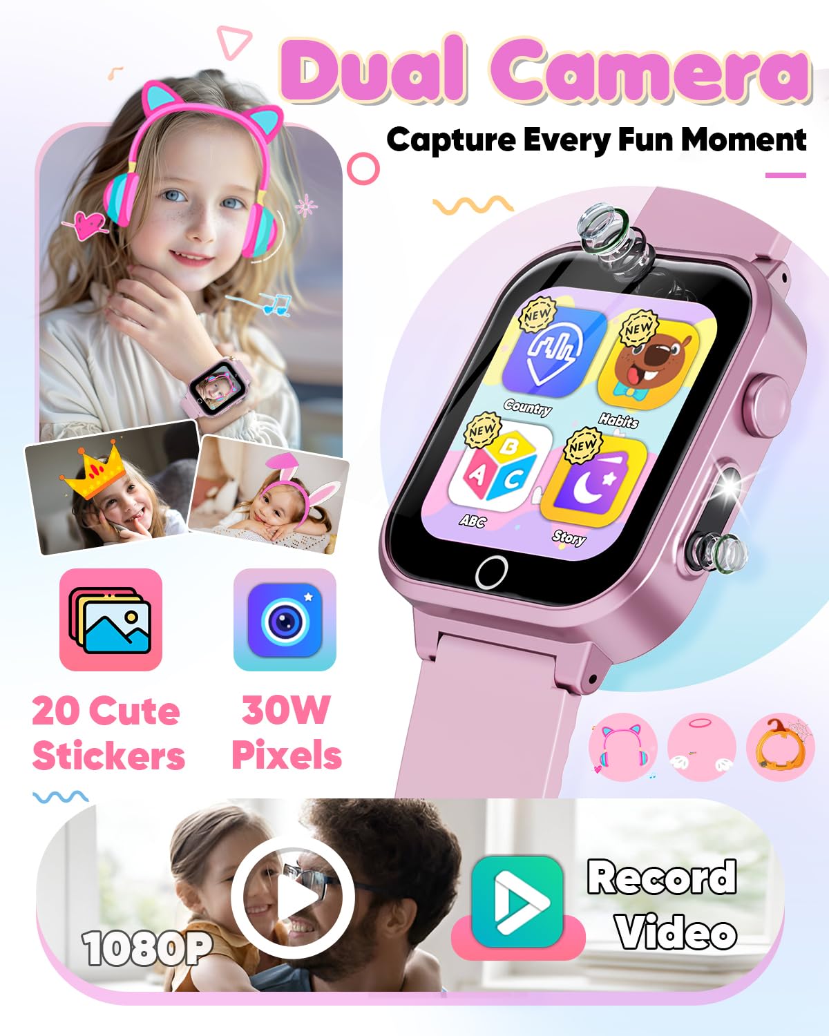 Smart Watch For Kids Toys For Ages 5-7,Ziegoal Dual Camera Kids Watches For Girls Toys Age 6-8,Christmas Birthday Gifts For 7 8 9 Year Old Girls,Kids Watch Learn Card Video Players Toys For Girls 8-10
