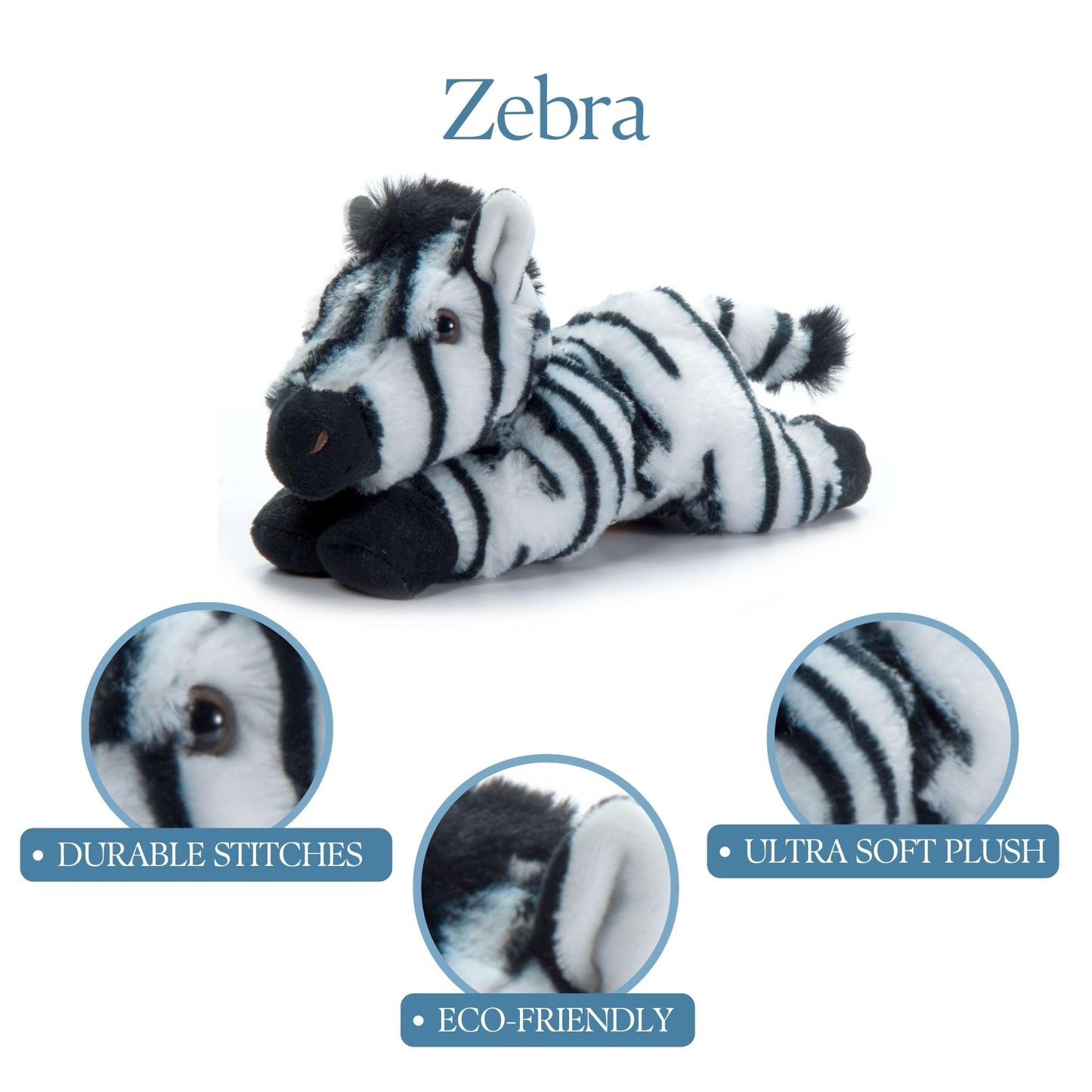 The Petting Zoo Zebra Stuffed Animal Plushie, Gifts for Kids, Scoopz Wildlife Animals, Zebra Plush Toy, 8 inches