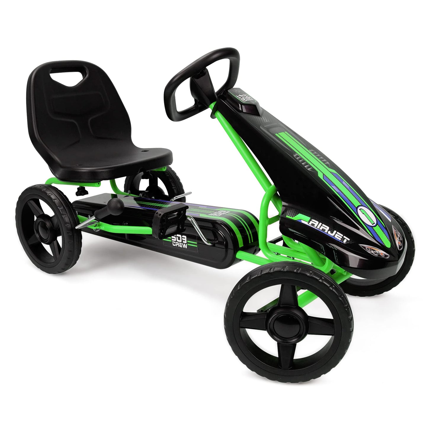 509 Crew Air Jet Pedal Go Kart - Green - Kids, Sporty Graphics on The Front Fairing, Adjustable Bucket Seat, 4 Spoke Rims w/ 10