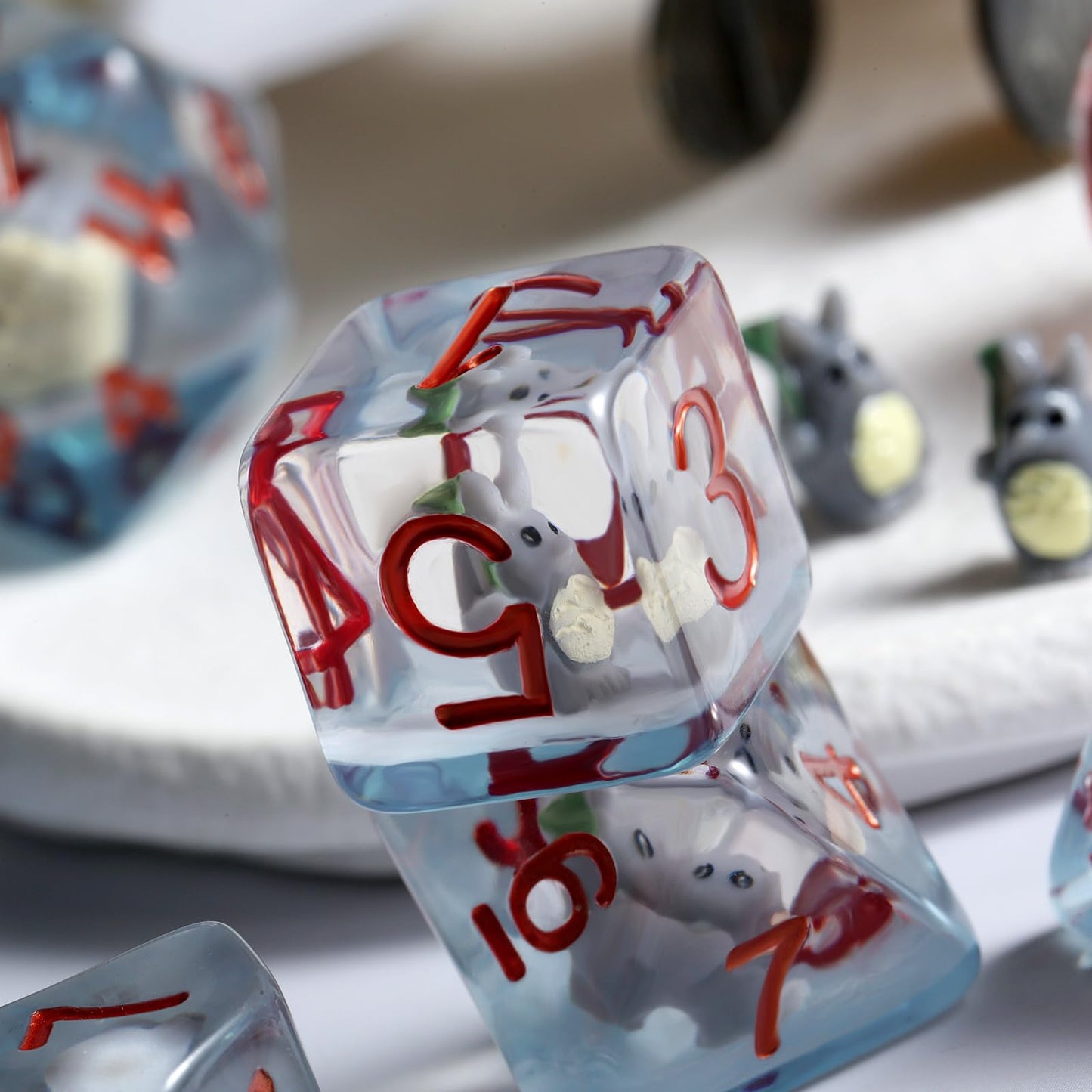 Totoro DND Dice Set, DNDND 7PCS Resin D&D Dice with Velvet Bag for Dungeons and Dragons Tabletop Games(Totoro