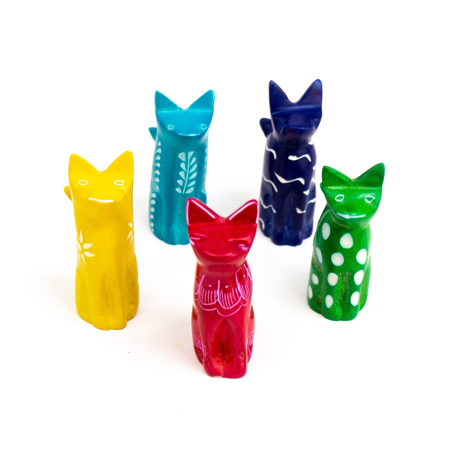 Global Crafts Soapstone Tiny Sitting Cat Figurines, Handmade In Kenya, Assorted Pack Of 5 Colors (Ksasmcat-5Pk)