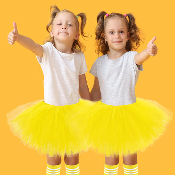 5 Layered Tutu Skirt For Kids Tulle Tutu Skirt With Tube Socks Princess Runners Costumes Cosplay For Girls Kids(Yellow,Kid)