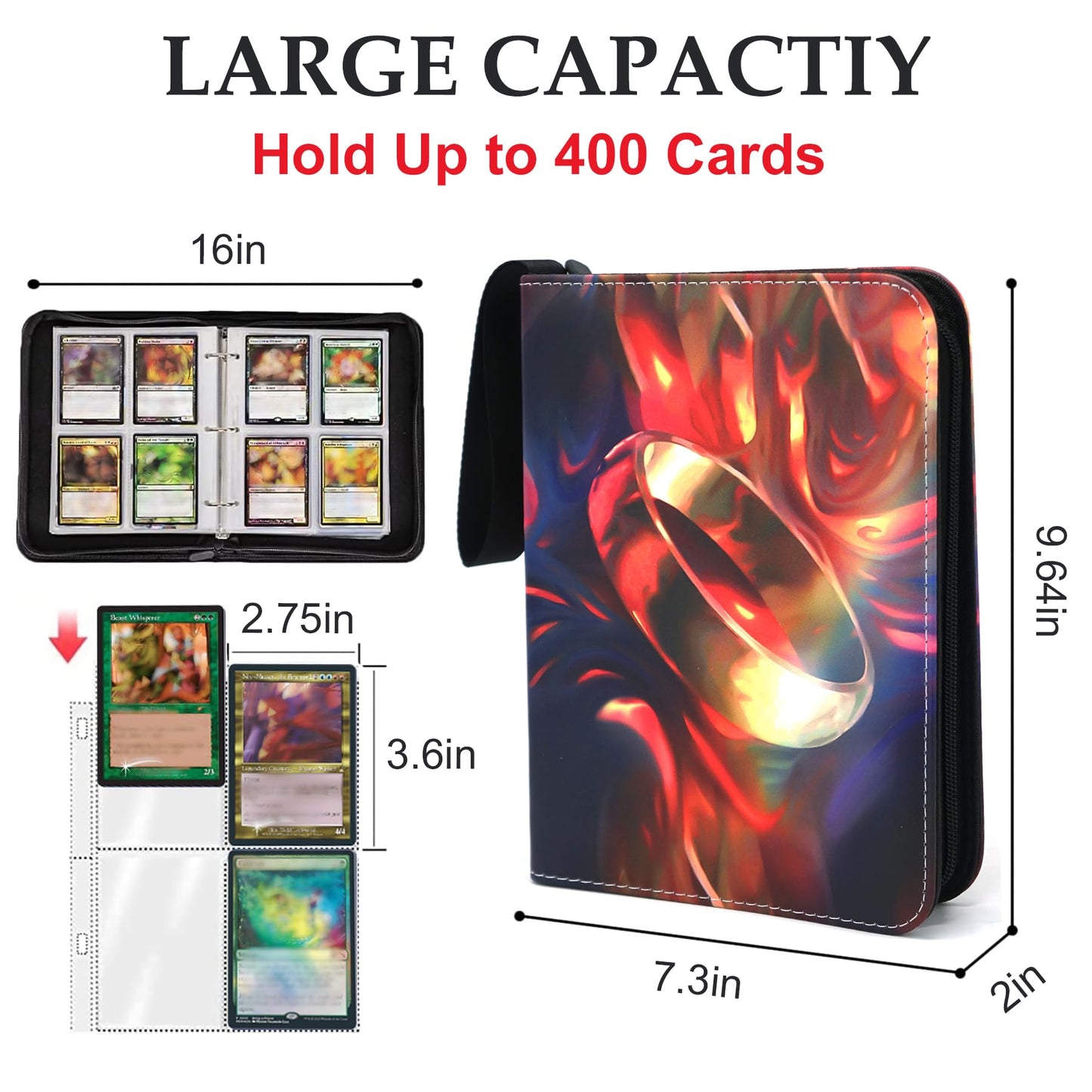 400 Pockets Trading Card Binder For Mtg/Ygo/Tcg Cards,Portable Waterproof Card Storage Bag With Removable Sleeves, Card Book For