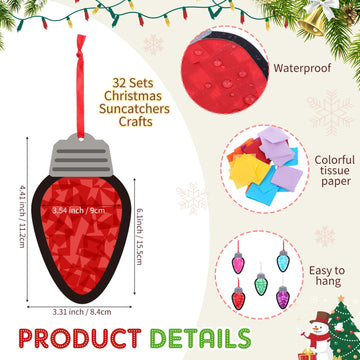 Funrous 32 Set Christmas C9 Lights Suncatchers Crafts Kit Xmas Colorful Light Bulbs Craft Tissue Paper Sign DIY Hanging Ornament