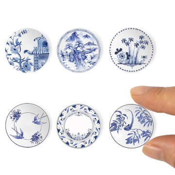 6Pcs Handcrafted Miniature Ceramic Plates In 1:12 Or 1:6 Scale, Vintage Porcelain Playhouse Dishes (2.3Cm, Blue-White C)