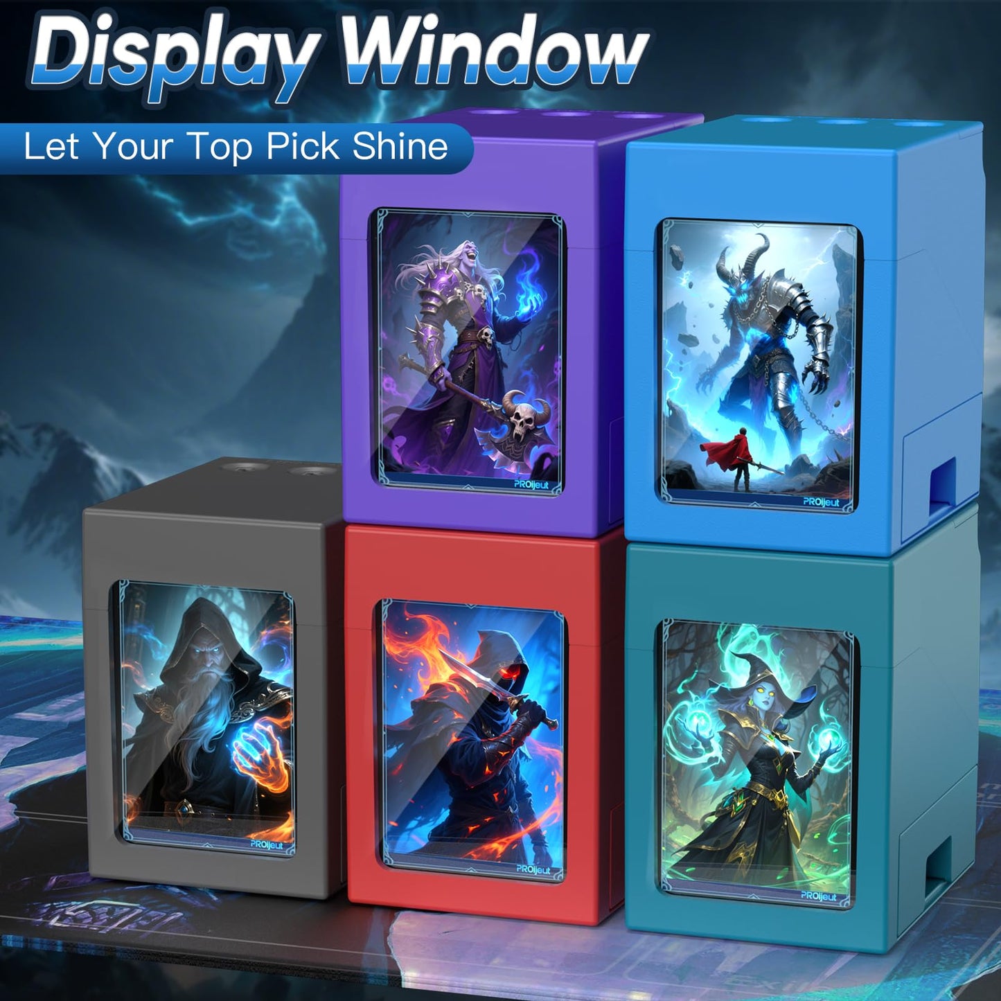 Proijeut Mtg Deck Box with Life Counter, Commander Deck Box Fits 100 Double-Sleeved Cards, Magic Card Storage Box with Commander