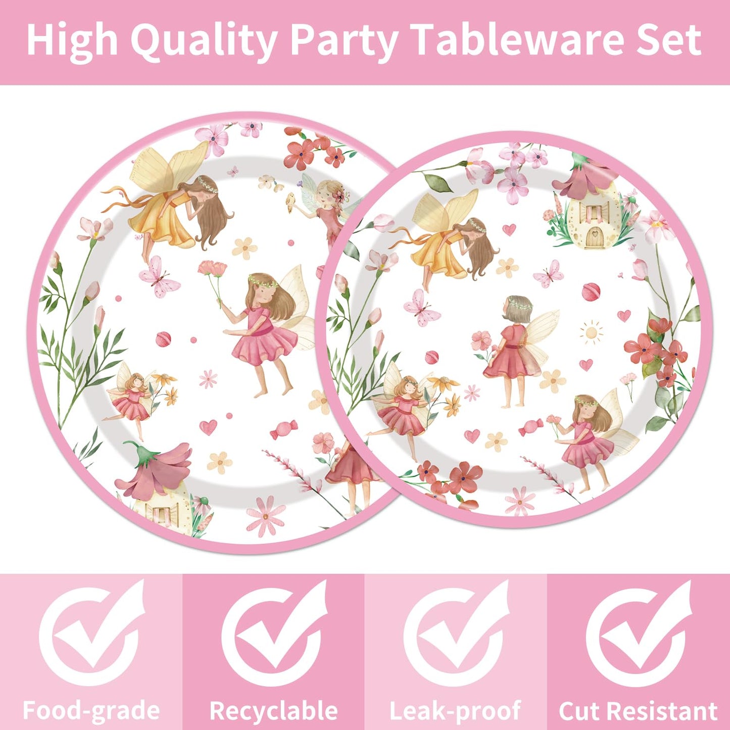 Fairy Birthday Party Supplies Tableware - 96Pcs Butterfly Flower Fairies Plates And Napkins Birthday Decorations, Enchanted Fore