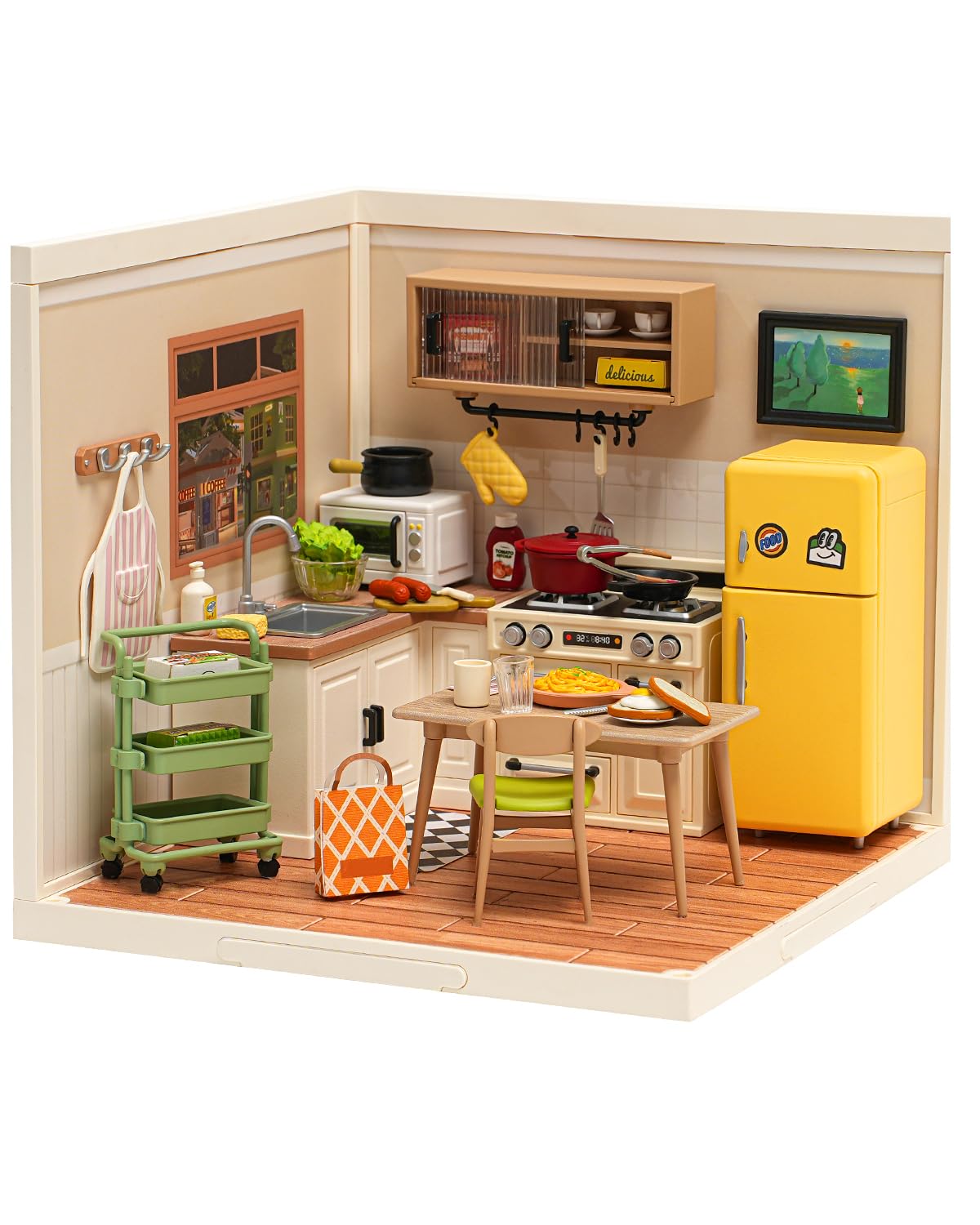 Rowood Miniature House Kit DIY Plastic Mini Dollhouse Kit to Build for mature-themeds mature-themed Craft Kits Teen Girl Gifts on Birthday Christmas-Happy Meals Kitchen