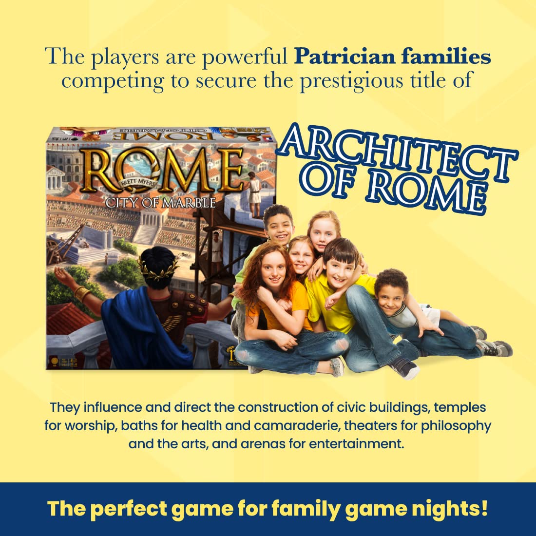 R&R Games Rome: City of Marble - Strategic Tile-Laying Game, Model 450R, Perfect for Family Game Night, Paper Material