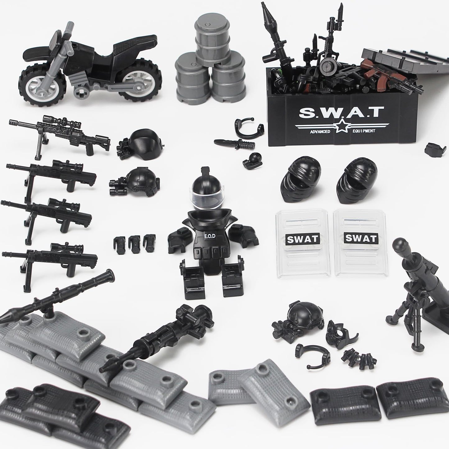 SWAT Team Military Accessories Kit 325 Pcs  Pack Gear E.O.D Suit NVD Helmet Shipping Container protective coveringy Building Block Toy for Police Soldiers Compatible with Major Brands