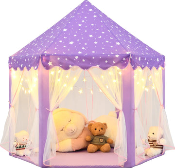 Kixinwa Purple Princess Tent For Girls, Kids Play Tent With Led Small Star Lights, Castle Playhouse Tent For Children Toddlers I