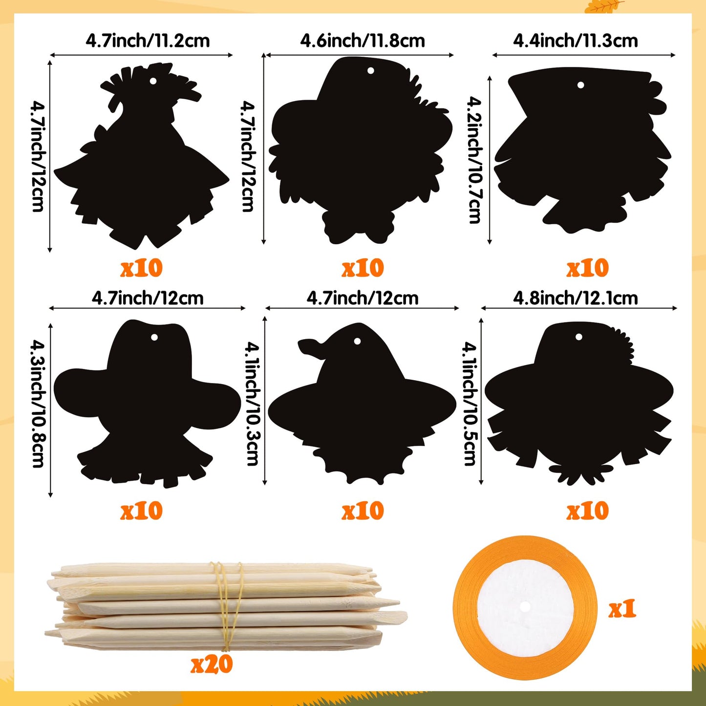 WATINC Fall Scarecrow Scratch Cards - 60pcs Autumn Scratch Art Crafts Kit for Kid, DIY Magic Animal Hanging Paper, Harvest Thank