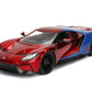 Jada Toys 1:24 Scale 2017 Ford GT Die-cast Car with Spider-Man Figure, Red/Blue, Model 99725