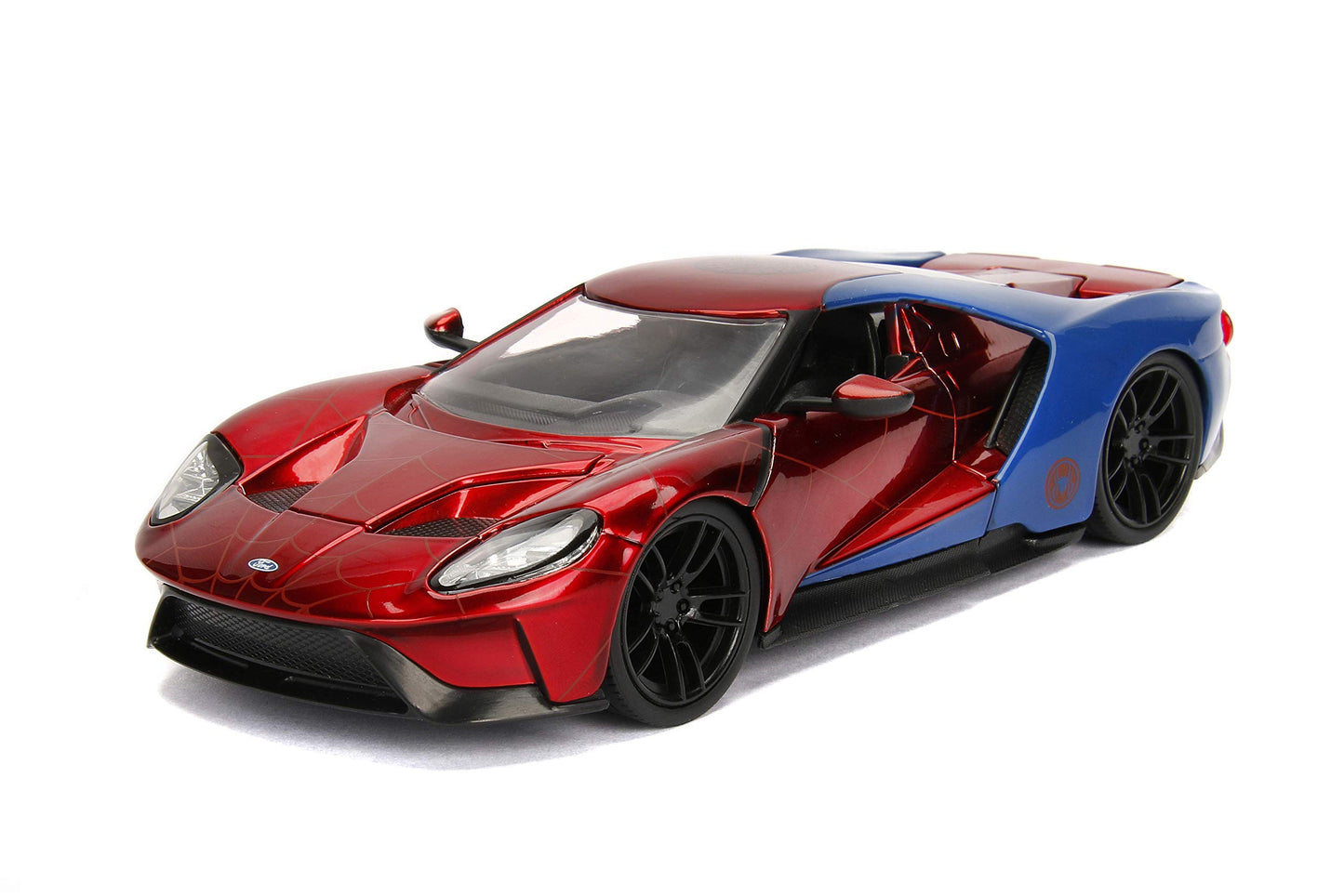 Jada Toys 1:24 Scale 2017 Ford GT Die-cast Car with Spider-Man Figure, Red/Blue, Model 99725