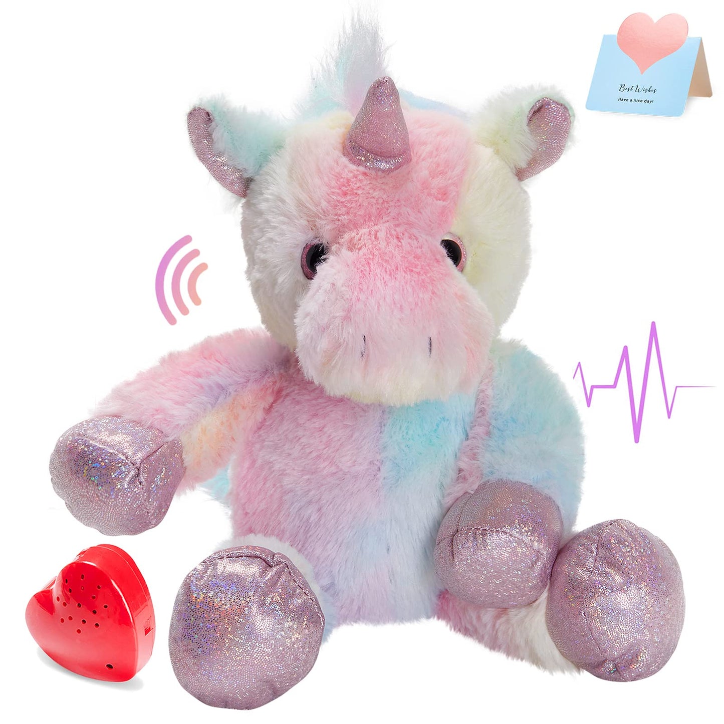 Cozyworld 12.5' Heartbeat Unicorn Recordable Stuffed Animals Voice Sweet Messages Recorder Soft Plush Toy Playback Your Words Birthday Gifts For Toddler Kids