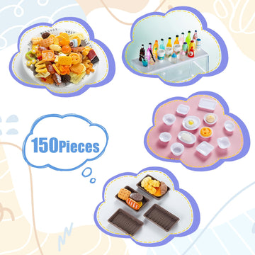 152Pcs Miniature Bakery Cake Stand Display Cabinet With Food Set Mini Counter Toy Supermarket Shelf Dessert For 1:12 Doll House