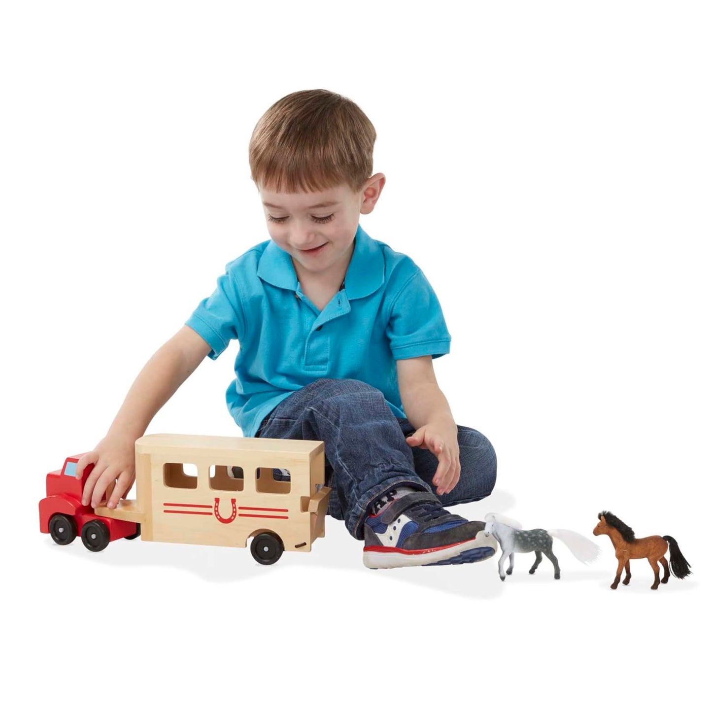 Melissa & Doug Horse Carrier Wooden Play Set with 2 Flocked Horses, 14"x6"x3.4", Multi-color, Model 4097