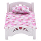 Dollhouse Furniture Mini Kid’S Bed Set, Realistic Bedroom Accessories For 6 Inch Dolls, Pink Bedding, White Wood, 1/12 Scale