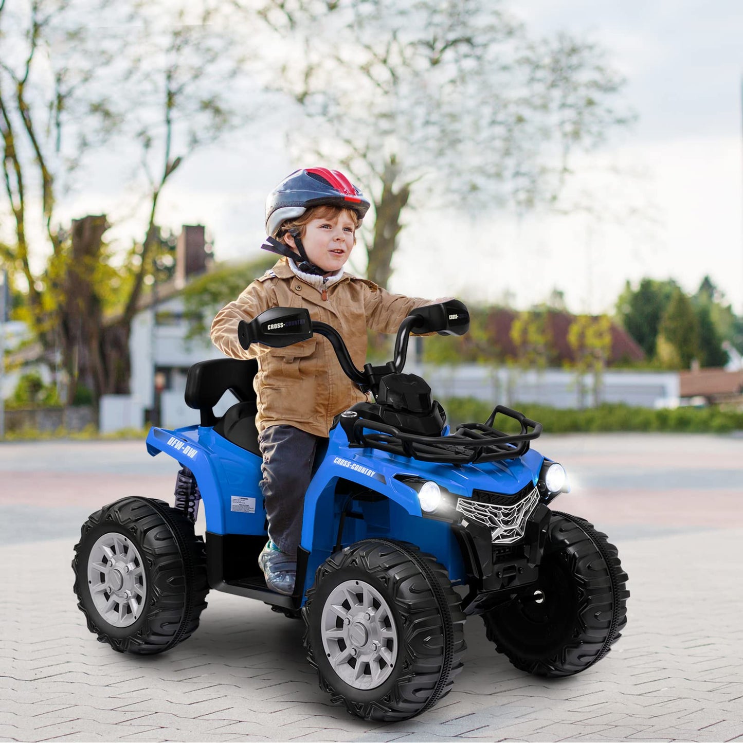 Costzon Kids Atv, 12V Four Wheeler Quad Electric Vehicle W/Forward/Backward Function, 2 Speeds, Music, Headlights, Storage Basket & Backrest, Toddler 4 Wheeler Toy Car For Boys Girls 3+ (Blue)