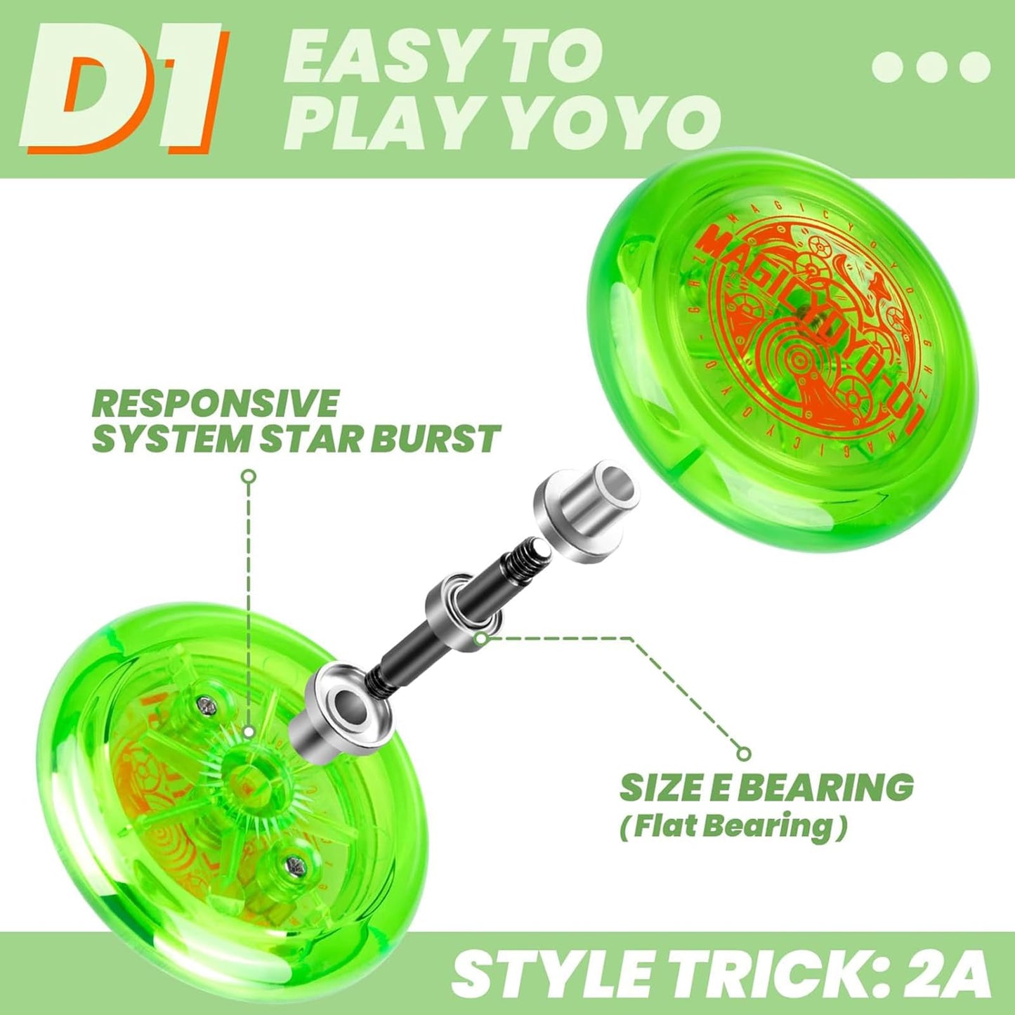 Looping Yoyo Responsive Yoyo For Kids Beginners, Starter Yo Yo 2A Loop Yo-Yo Easy To Play Basic String Tricks (D1 Red + Green)