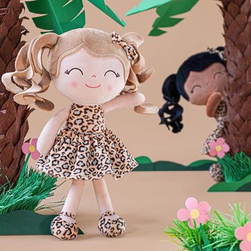 Gloveleya Baby Dolls Soft Snuggly First Baby Girl Gifts Plush Doll With Light Skin & Leopard Dress 12Inches Animal Series